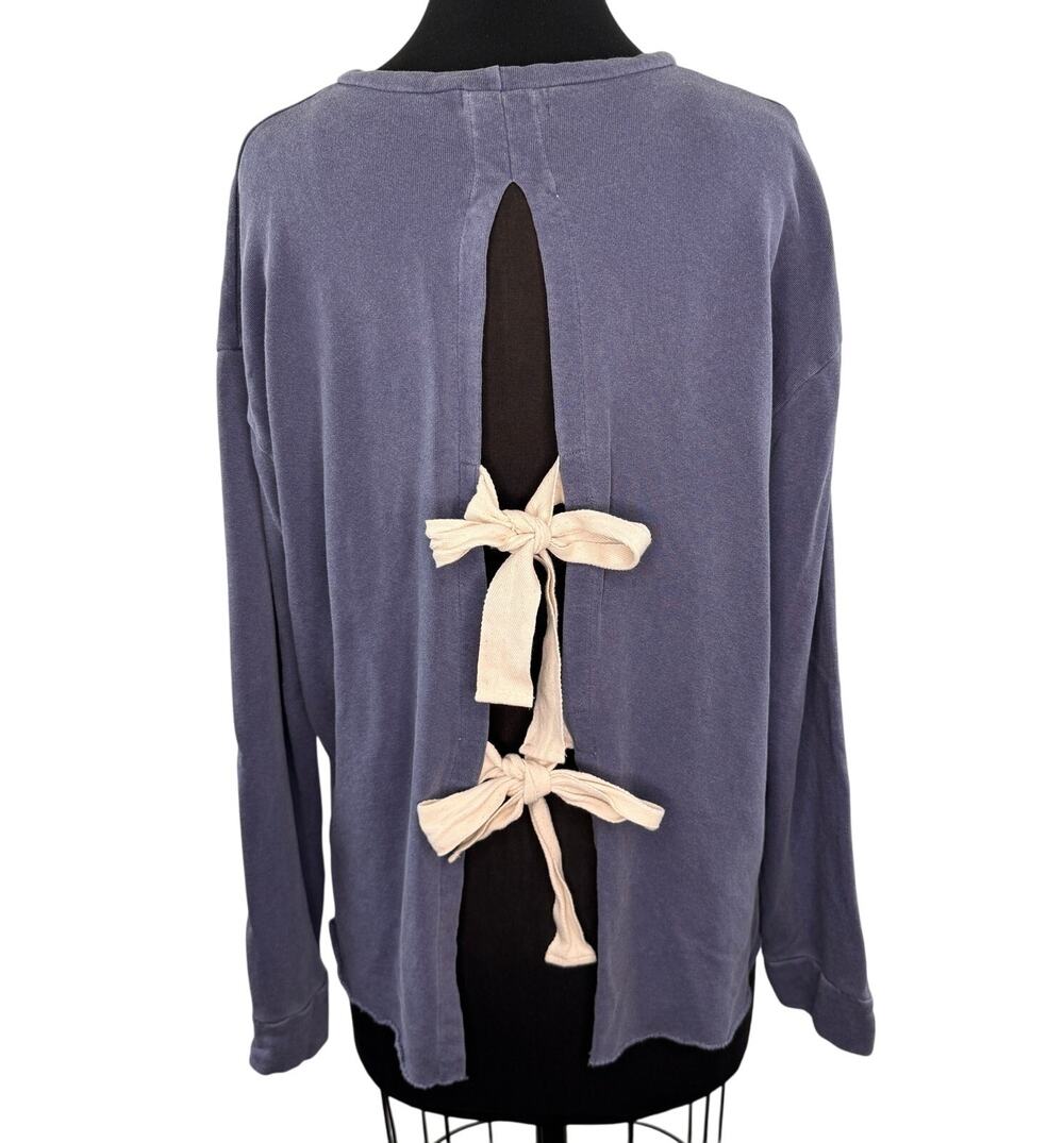 FATE Blue Sweatshirt Cotton Tie Bow Open Back High-Low Hem Size Small S USA Made
